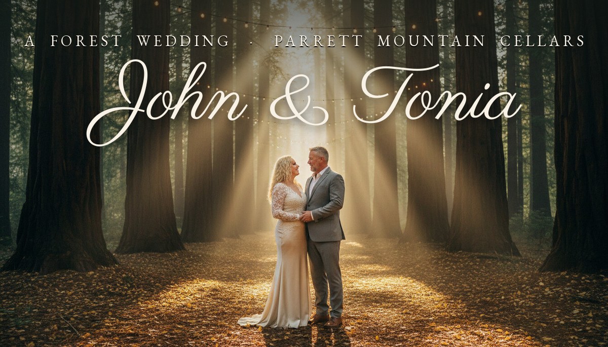 John & Tonia in the forest at Parrett Mountain Cellars